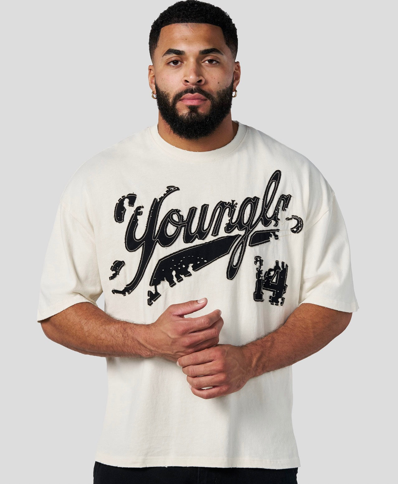 Distressed Script Tee - White