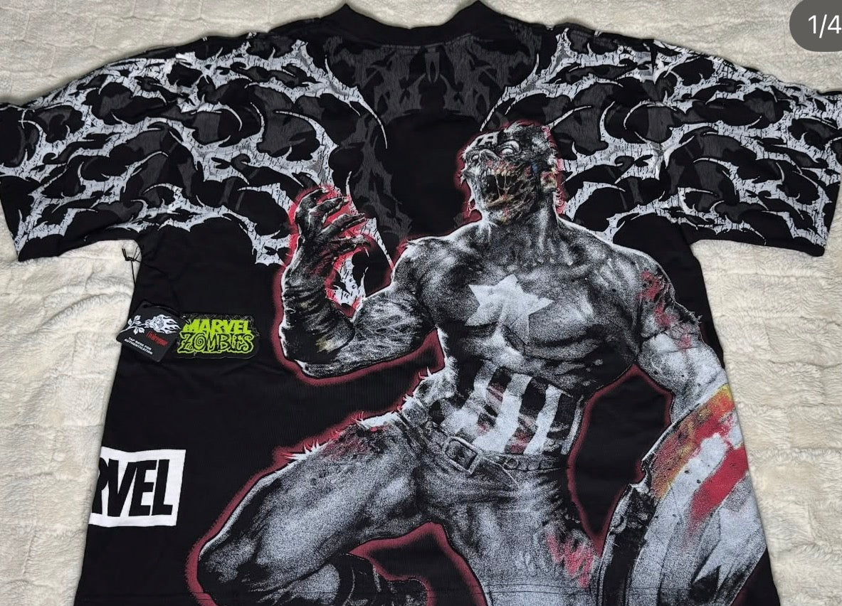 Zombies Assemble Side By Side 199X Tee Capitan America - Black