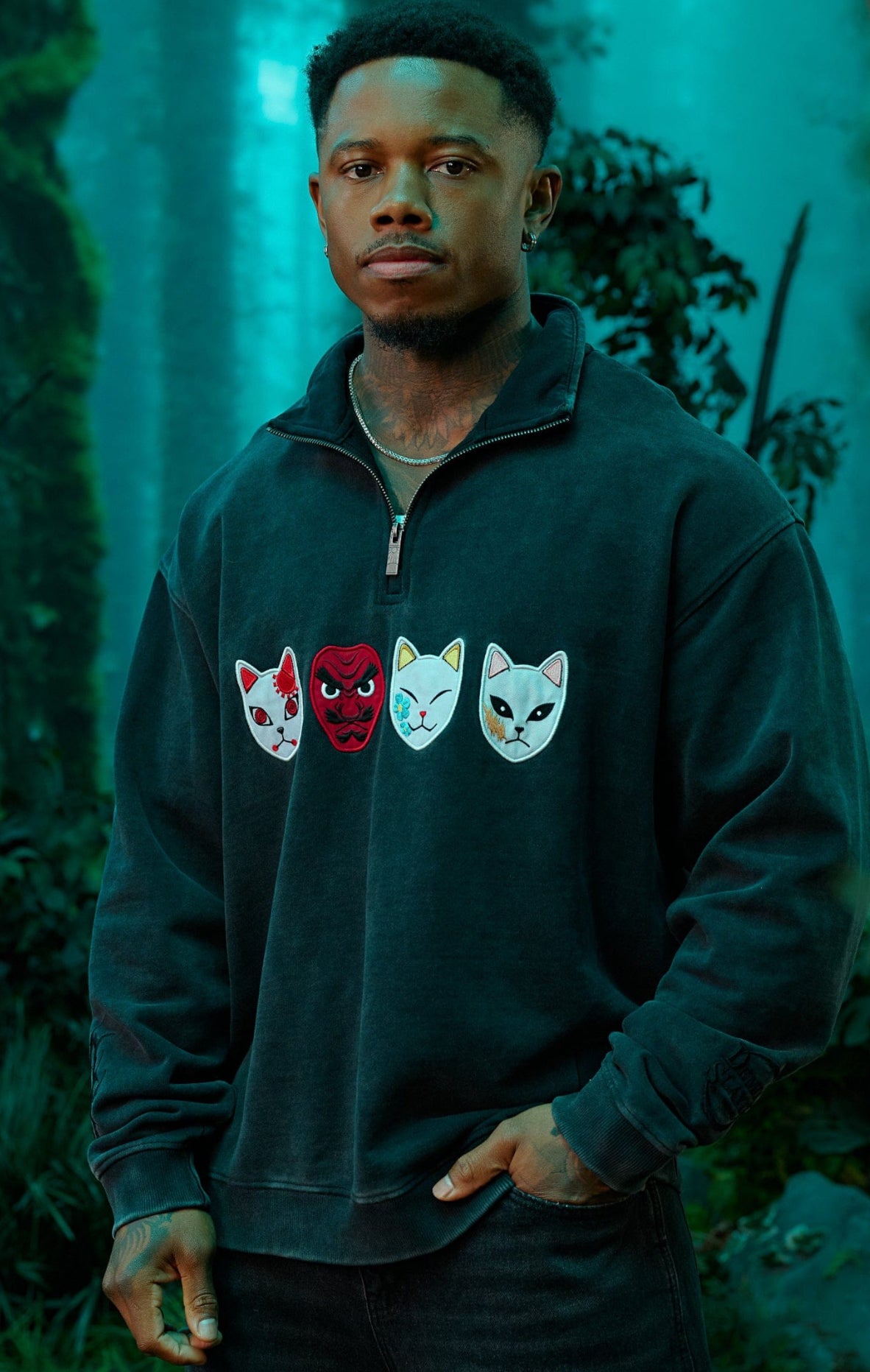 Demon Slayer warding masks zip up - Black