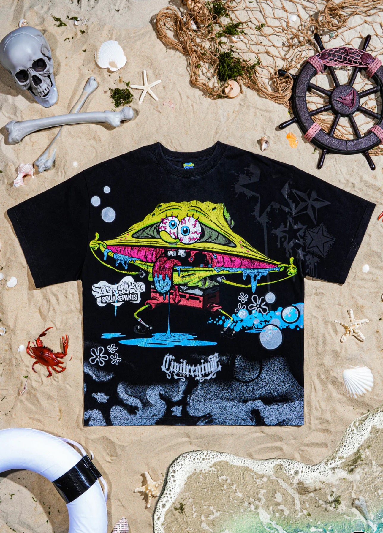 Spongebob Side By Side 199X Tee,Bob esponja - Black
