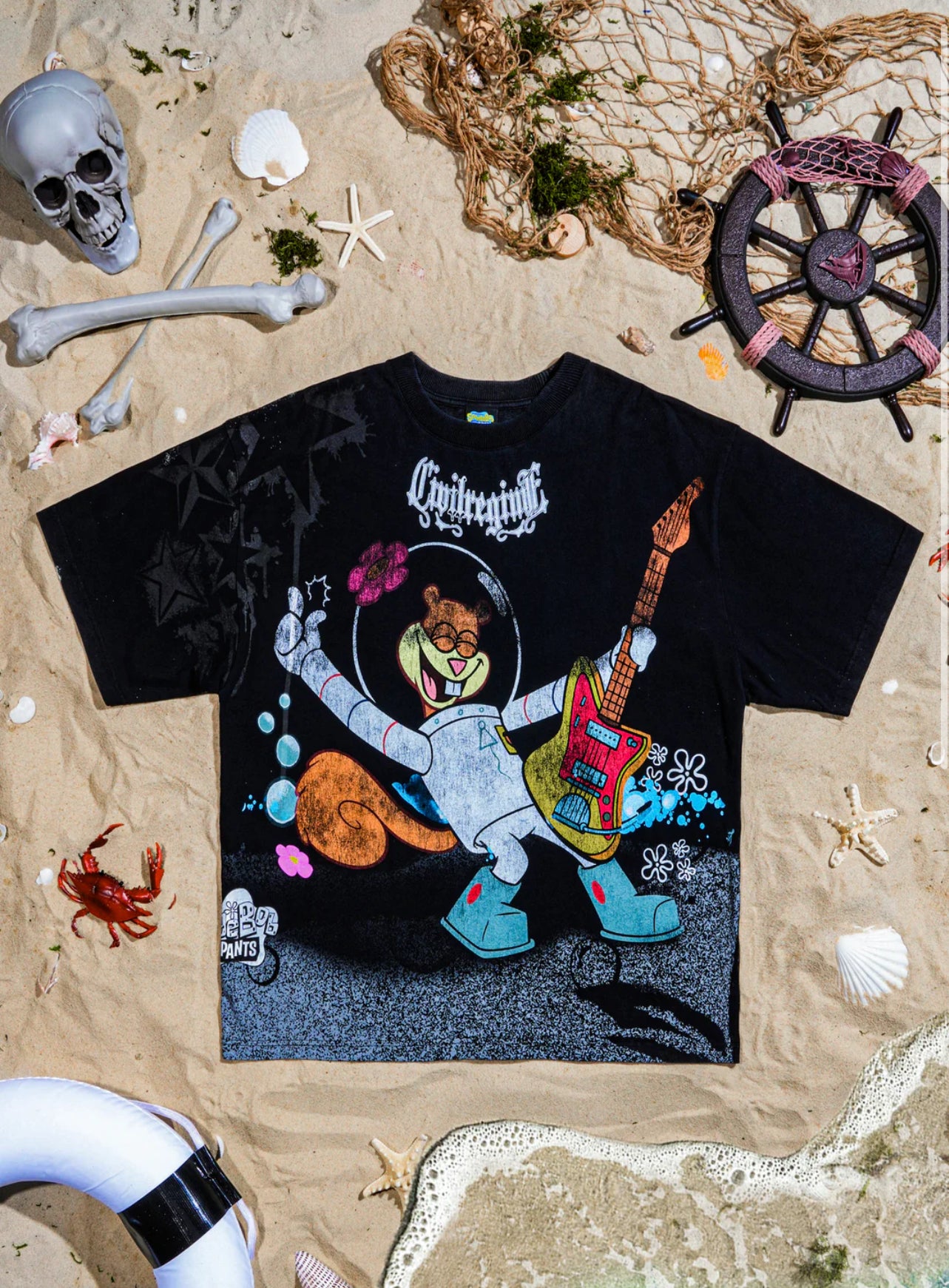 Spongebob Side By Side 199X Tee,Arenita - Black