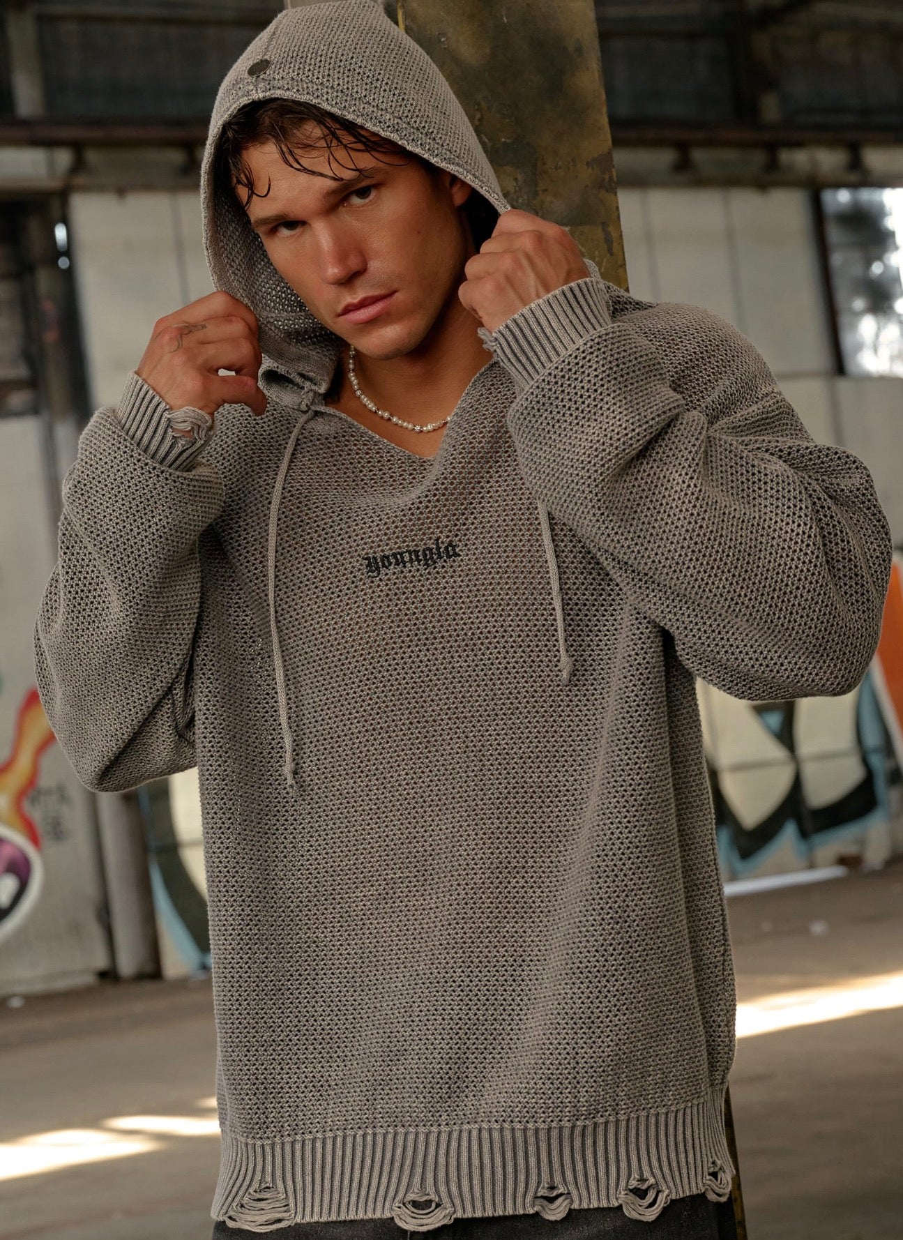 Rave Knit Hoodie - Grey wash
